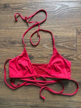 Taluca Red Wrap Bikini Top Size Large Strappy Tie Halter Bandeau Back Swim